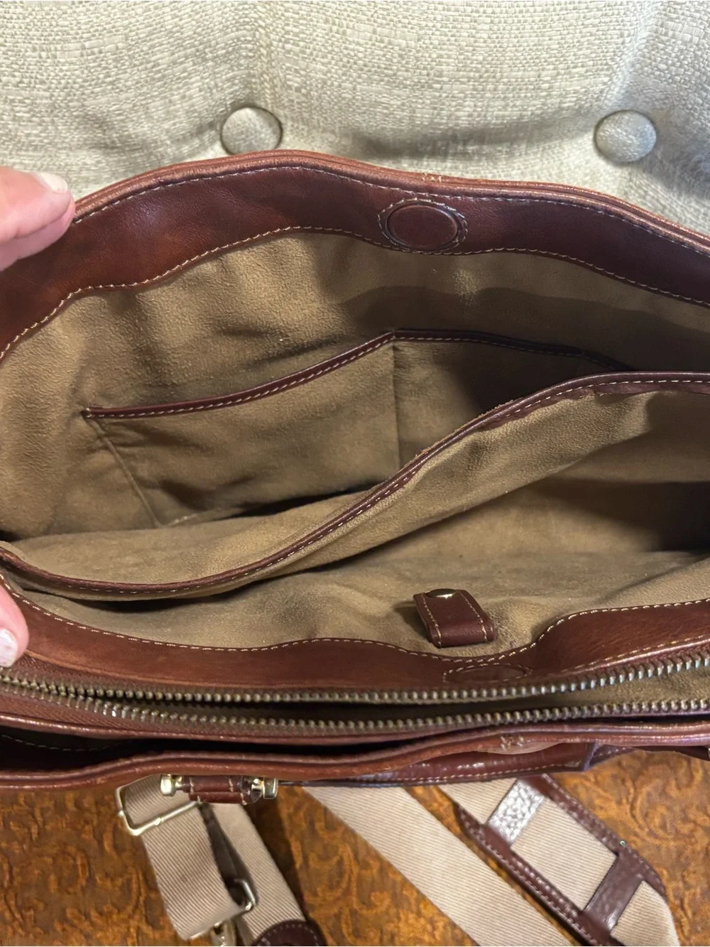 Brown Leather Liz Claiborne  Weekender Bag with Canvas Strap
